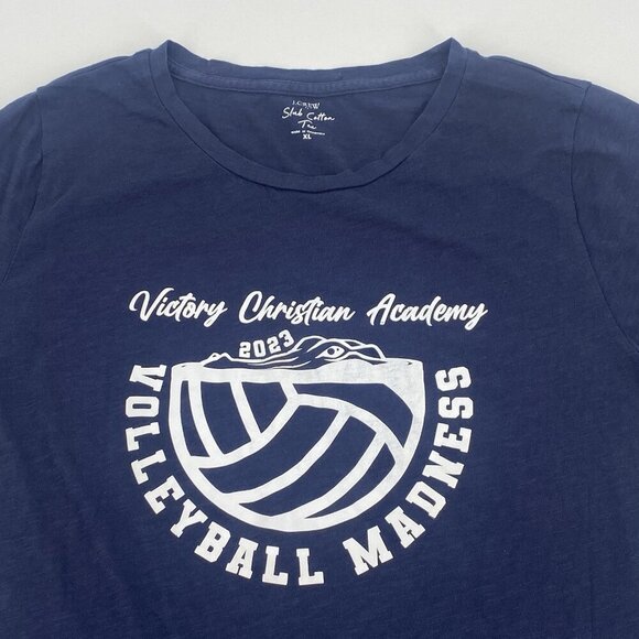 J. Crew Women's XL Blue Slub Cotton Tee  Graphic T Shirt BE092 Christian Academy - Picture 3 of 8